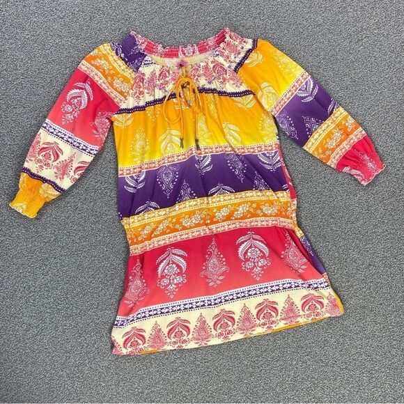 Joyous & Free Floral Damask Colorblock Tunic Dress Small Off Shoulder Smocked - Picture 13 of 13